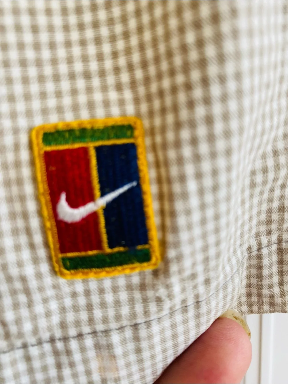 Vintage Nike Court Tennis Shorts XL Beige Gingham  Drawstring 100% Cotton Y2K